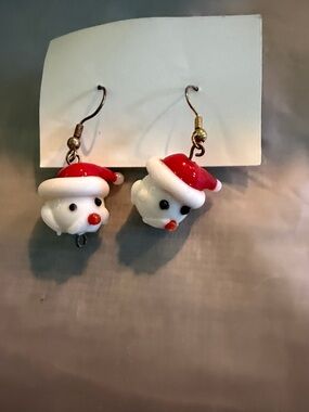 Cute Santa Snowman Dangle Earrings - Red & White